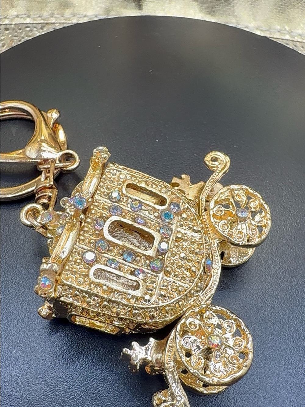 Gold Crystal Carriage Keychain Charm - Women Accessories